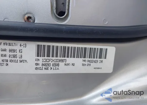 2013 Dodge Dart Limited z USA, uszkodzony, nr VIN 1C3CDFCH1DD309873